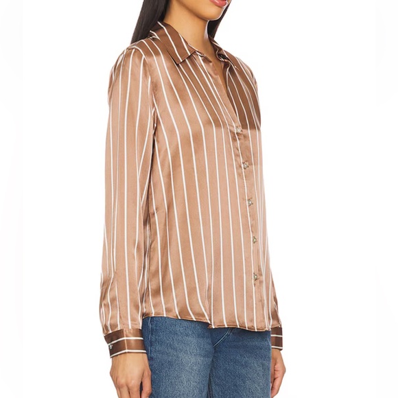 NewL’agence Tyler Blouse in Chocolate Malt & Ecru Stripe M